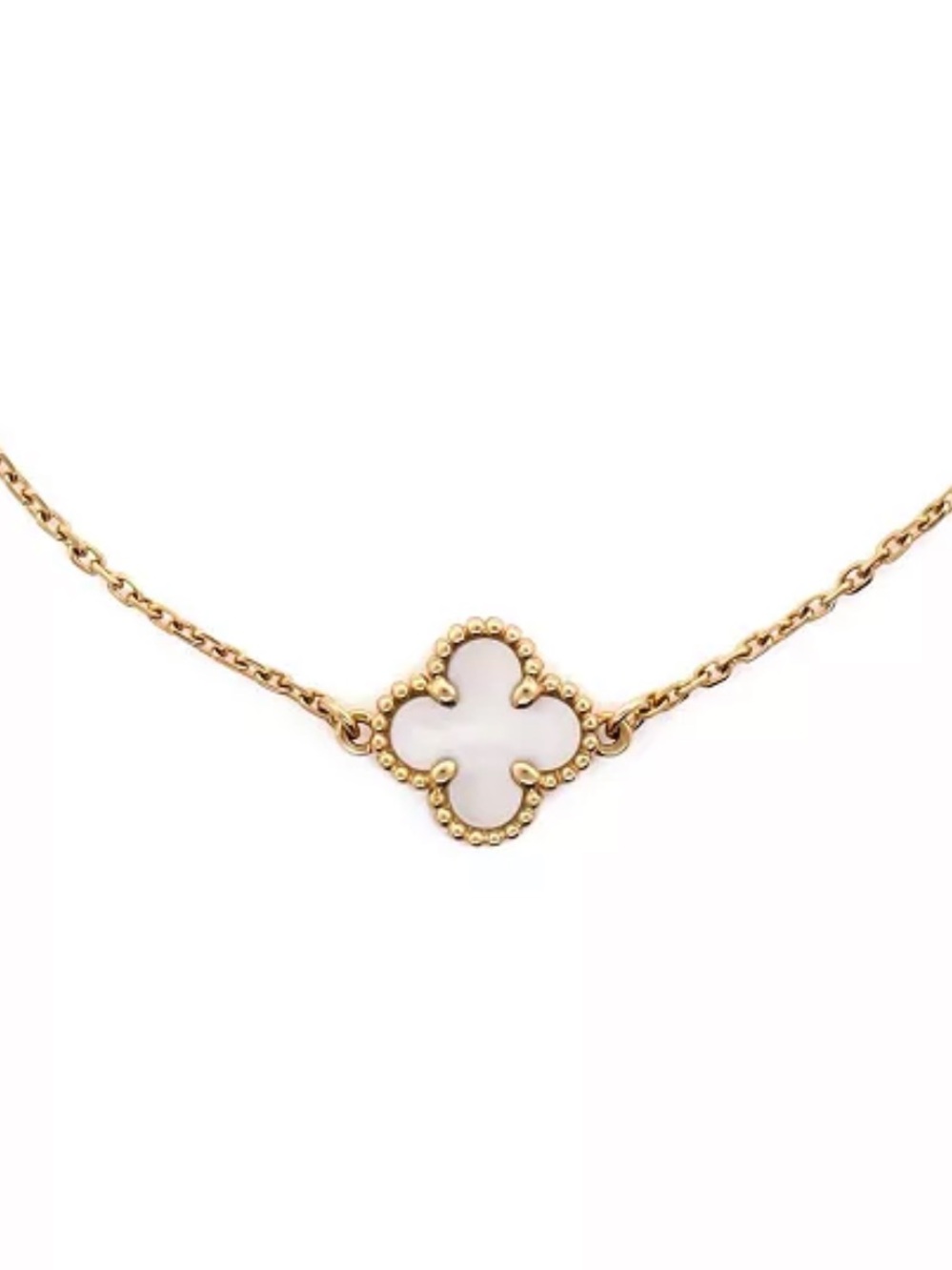 Van Cleef & Arpels Gold Clover Bracelet with White Inlay
